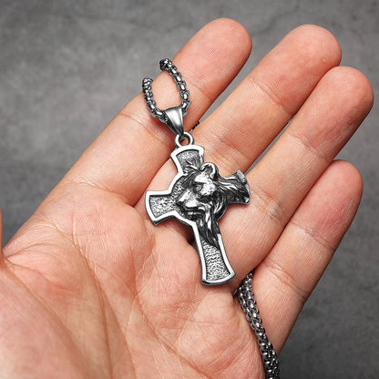 König der Löwen Kreuz Männer Halsketten Edelstahl Einfache Anhänger Kette Frauen Mode Schmuck Punk Neue In Zubehör Geschenke Großhandel