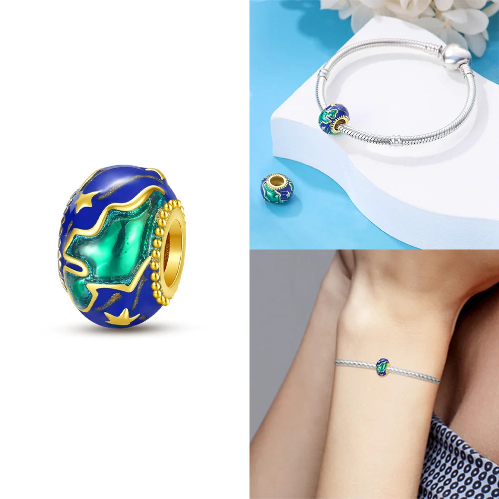 Original 925 Silber Lila Romantische Sternenplanet Perlen Halskette Charms Perlen Fit Armband Frauen Diy Zubehör Feines Geschenk