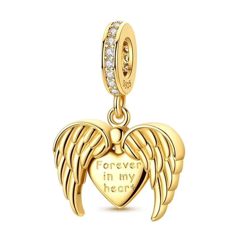 Goldfarbene Charms aus 925er Sterlingsilber, original goldene Sicherheitskette, runder Abstandshalter-Clip-Charm, DIY-Schmuck für Damen, Armband, Geschenk