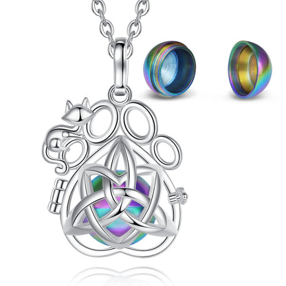 EUDORA Urne Feuerbestattung Anhänger 14mm Katze Fuß Käfig Medaillon Asche Halter Andenken Kapsel Keltische knoten Halskette Hohl Ball DIY schmuck