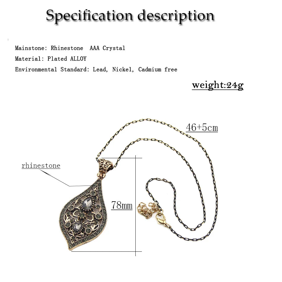 Sunspicems Einzigartige Graue Kristall Anhänger Halskette Für Frauen Antik Gold Farbe Vintage-Schmuck Party Zubehör Luxus Geschenke