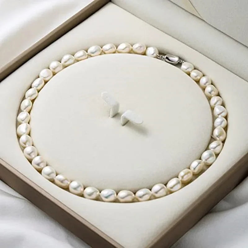 Barocke Perlenkette für Damen, 8–9 mm, 9–10 mm, AA-Qualität, Süßwasser-Zuchtperlen-Strang-Halskette mit Verschluss aus Sterlingsilber