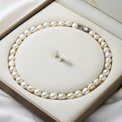 Barocke Perlenkette für Damen, 8–9 mm, 9–10 mm, AA-Qualität, Süßwasser-Zuchtperlen-Strang-Halskette mit Verschluss aus Sterlingsilber