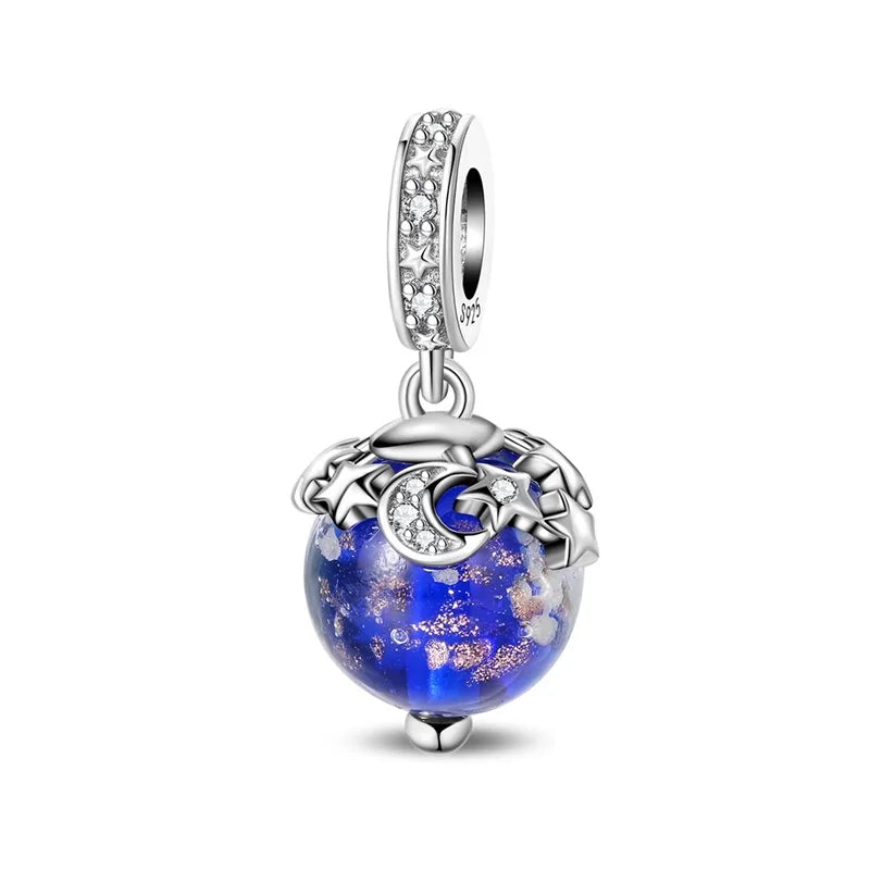 Blaue Serie 925er Sterling Jungfrau Maria Schleife Chamäleon Tanzschuhe Flugzeug Ticket Charm passend für DIY Armband Halskette süße Geschenke