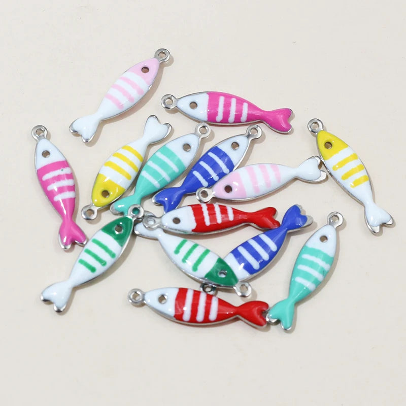 20 Stück 18x5mm Emaille gestreifte Fisch Charms Anhänger Edelstahl DIY Schmuckherstellung Zubehör für Ohrringe Halskette Schlüsselanhänger