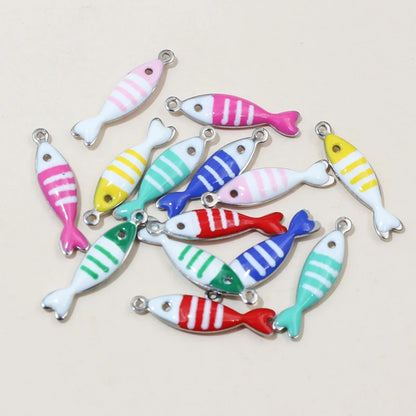 20 Stück 18x5mm Emaille gestreifte Fisch Charms Anhänger Edelstahl DIY Schmuckherstellung Zubehör für Ohrringe Halskette Schlüsselanhänger