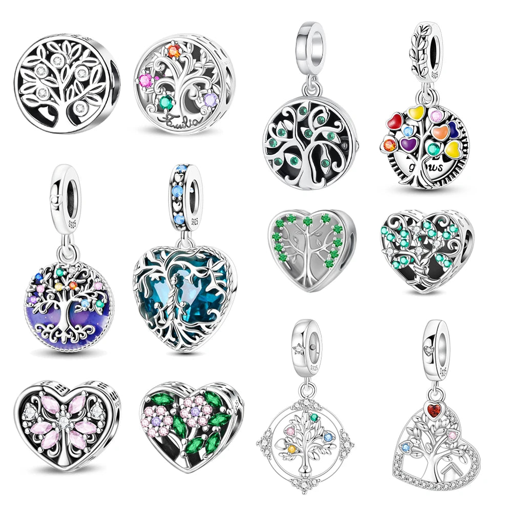 Wunderschöner Charm-Anhänger aus 925er-Sterlingsilber mit grünem Baum des Lebens, passend für DIY-Armband-Halskette. Ein Geschenk der Erlösung, das den Weg führt