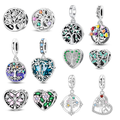 Wunderschöner Charm-Anhänger aus 925er-Sterlingsilber mit grünem Baum des Lebens, passend für DIY-Armband-Halskette. Ein Geschenk der Erlösung, das den Weg führt