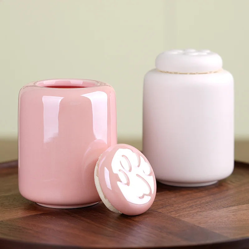 Ceramic Pet Urn with Paw Print - Sealed Memorial Keepsake for Dog and Cat Ashes, Moisture-Resistant Urn Container with Eternal Tribute Design