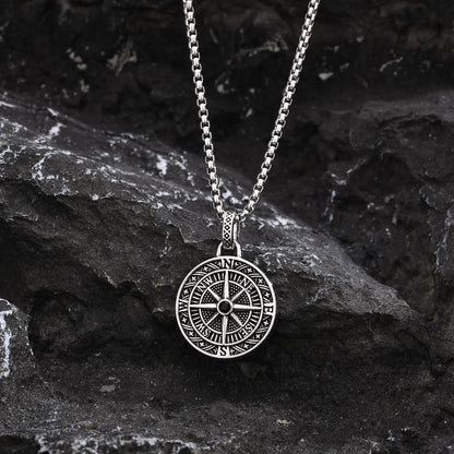 Vnox Vintage Compass Pendant Necklaces for Men and Boys, Stainless Steel Coin Necklace, Rock Hiphop Collar, Graduation Gid Gift