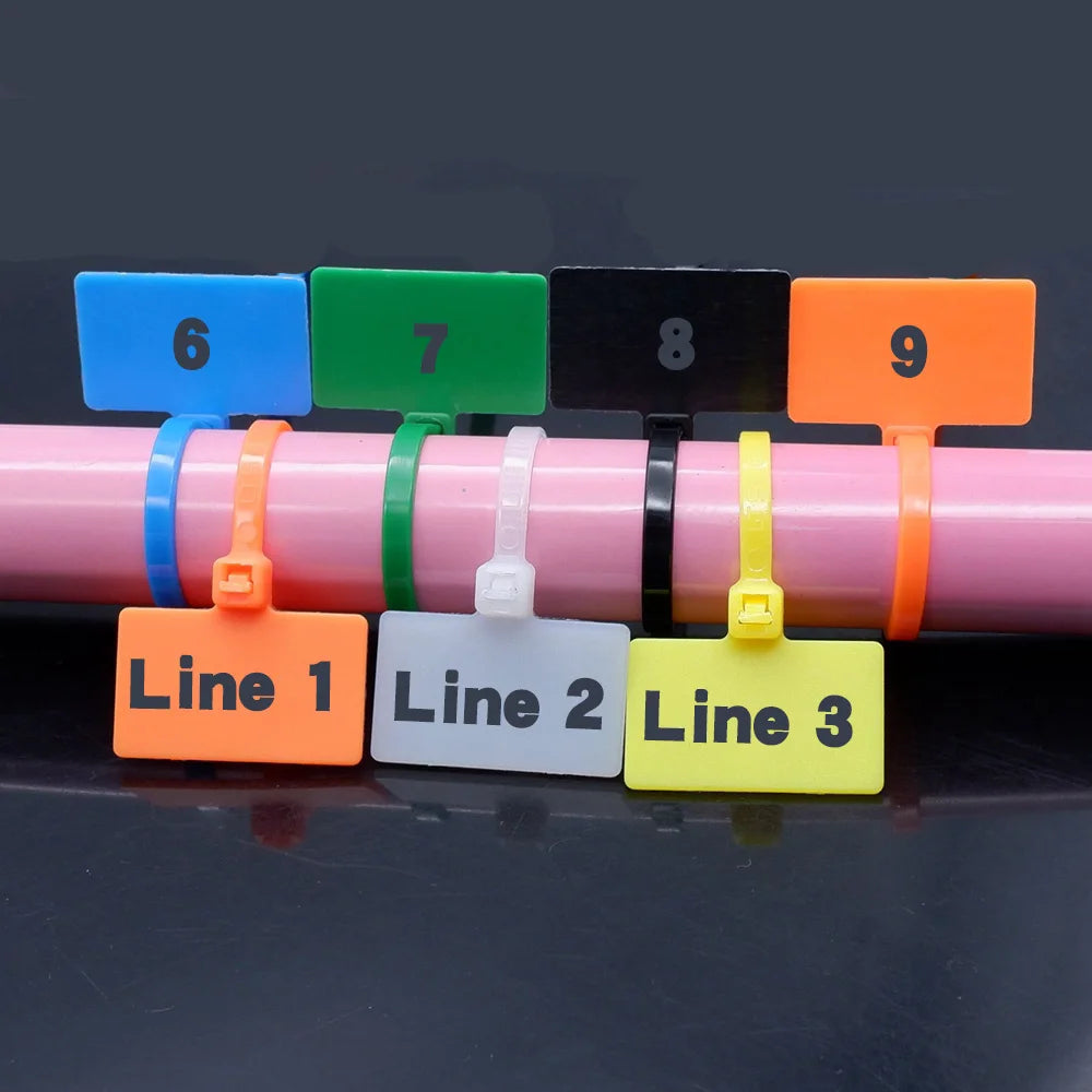 100 Stück Nylon-Kunststoff-Kabelbinder, Etiketten, Schlaufe, selbstsichernde Kabelbinder, Netzwerk-Befestigungsgurte, Marker, Blau, Rot, Grün, Gelb