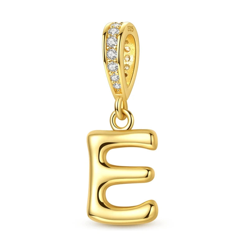 Golden Series Funkelnder Elefanten-Anhänger aus 925er-Sterlingsilber und 26 englische Alphabet-Anhänger, passend für Armbänder, exquisites Geschenk
