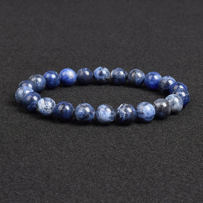Genuine natural stone bracelet: Apatite, Lapis Lazuli, Agate, Crystal, Tiger's Eye. High-quality gemstone bead bracelet. Men's jewelry bangle.