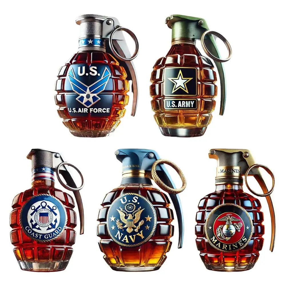 Militärische Hand-Whisky-Flasche mit gravierter Granate, Whiskyglas für Bar, Büro, Wein, Cocktail-Flasche, Statue, Veteran-Gedenk
