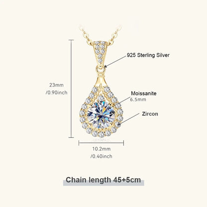 OXTAO 18 Karat Weißgold Moissanit Wassertropfen Halskette Anhänger Damenschmuck Zertifiziertes 925er Sterlingsilber Jubiläumsgeschenk