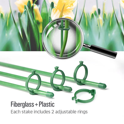 Pflanzenstützpfähle mit Clips, verstellbare Garten-Einzelstangen mit Ringen für Zimmer- und Außenpflanzen, Blumen, Tomaten