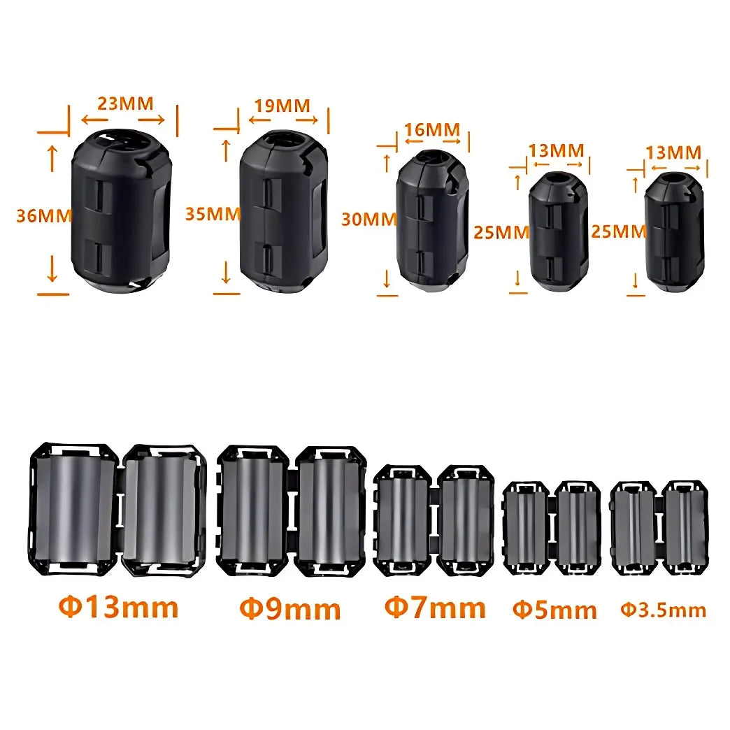 10 Stück Schnapp magnet ring ferrit filter für Kabel abschirmung abnehmbarer EMK-Innen durchmesser 3,5mm 5/7/9/11/13/15mm Ent magneti sierungs filter