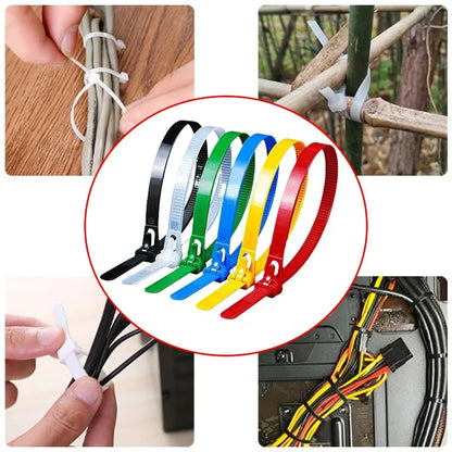100 Stück wiederverwendbare Nylon-Kabelbinder 3,6 x 150 mm – Verschlussschlaufe, abnehmbar, gemischt in Schwarz und Weiß – ideal für die Organisation zu Hause und im Büro