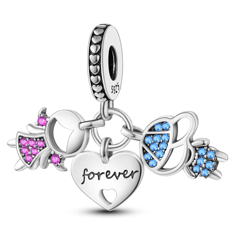 Neue 2025 925 Sterling Silber Charms Perlen Liebe Herz Rosa Original Charm Anhänger Fit Charm Armbänder DIY Schmuck Geburtstag Geschenk