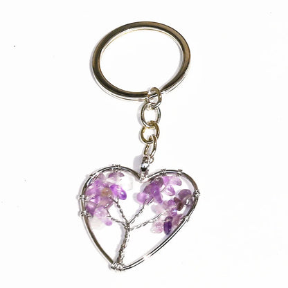 10 stücke Frauen natürlichen Chip Quarz Stein Perle 30mm Herz runden Baum des Lebens Schlüssel anhänger Lanyard Großhandel Schlüssel ringe