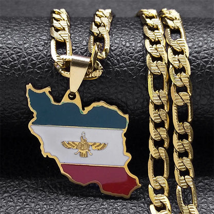Iran Karte National flagge Anhänger iranische Halskette für Frauen Männer Edelstahl Gold Farbe Hip Hop Halsketten Schmuck Geschenk n3459s05