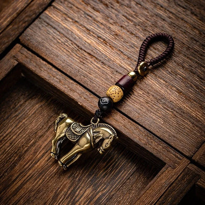 Kupfer Pferd Glück Tasche Anhänger Reichtum Feng Shui Chinesische Sternzeichen Schlüssel Ring Tasche Charme Handgemachte Seil Weben Schlüssel Ketten Schmuck Geschenk