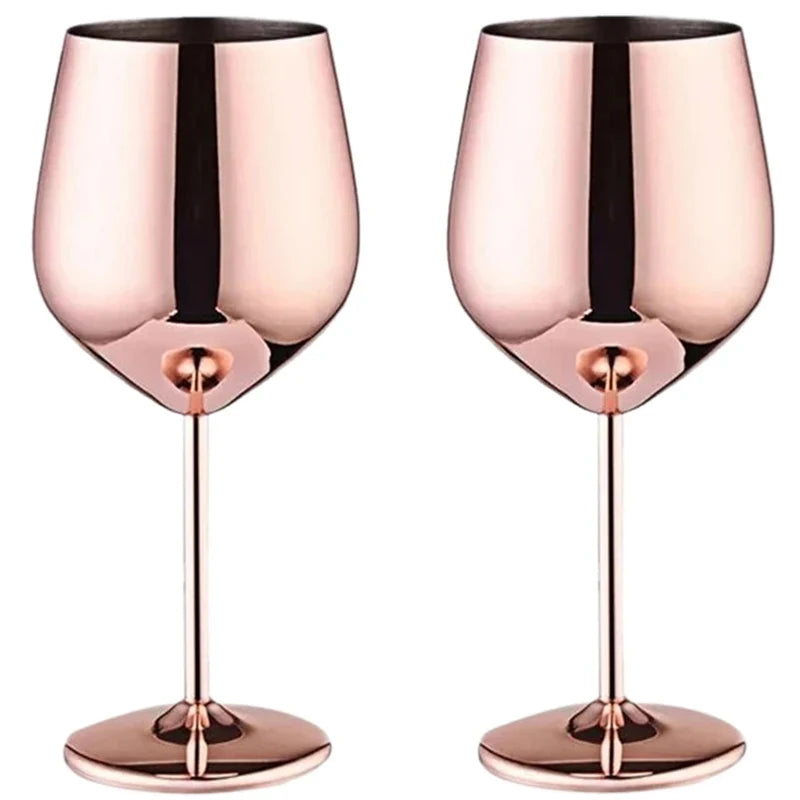 500 ml Weinglas-Becher aus Edelstahl, 304 Roségold, Silber, Goldfarbe, langlebiger Metallbecher für Rotwein, Champagner, Bar, Party