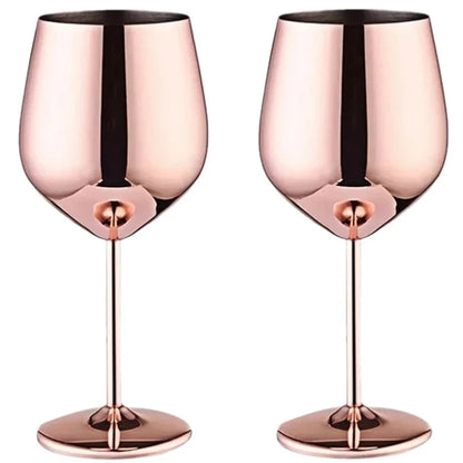 500 ml Weinglas-Becher aus Edelstahl, 304 Roségold, Silber, Goldfarbe, langlebiger Metallbecher für Rotwein, Champagner, Bar, Party