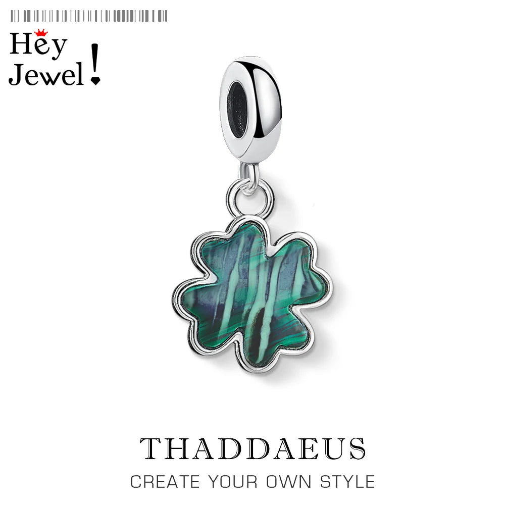 Grünes Kleeblatt-Charm-Anhänger, Europa-Accessoires, 925er Sterlingsilber, Modeschmuck, Glücksgeschenk für Damen und Herren