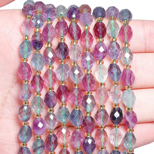 AAA Facettierte natürliche farbige Fluorit-Quarzperlen, 8 x 7 mm, ovale Form, Perlen für Schmuckherstellung, DIY-Perlenzubehör