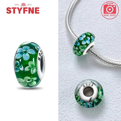 Echtes Sterlingsilber 925, Blumen-Charms, Glas, neue Original-Perle, bunt, Murano, passend für Original-Armbänder, DIY für Frauen, Schmuck, Geschenke