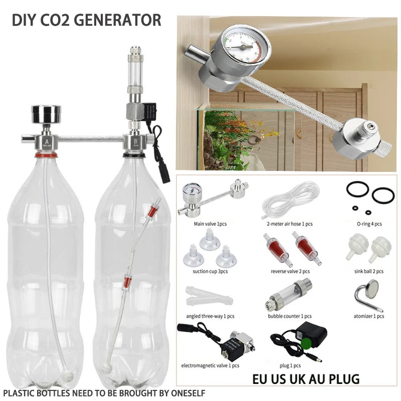 ZRDR Aquarium DIY CO2-Generatorsystem-Kit CO2-Generator, Blasenzähler-Diffusor mit Magnetventil, für / Wasserpflanzenwachstum