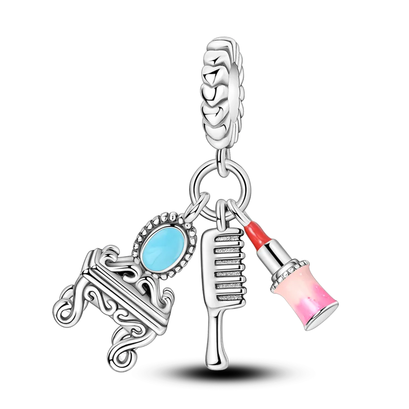 Original 925 Sterling Silber Nähmaschine Schere Charms Perle eingelegt rosa Zirkonium Anhänger passen Armband Schmuck Liebhaber Geschenk