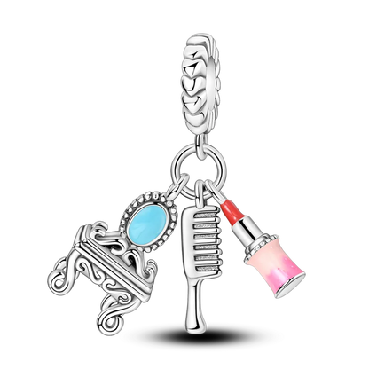 Original 925 Sterling Silber Nähmaschine Schere Charms Perle eingelegt rosa Zirkonium Anhänger passen Armband Schmuck Liebhaber Geschenk