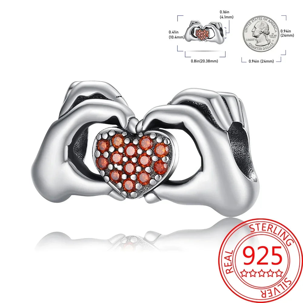 Exquisiter kleiner Affe aus 925er-Sterlingsilber, umarmender roter Herz-Anhänger, passend für Armbänder, Halsketten, Party-Paarung mit handgefertigten Geschenken
