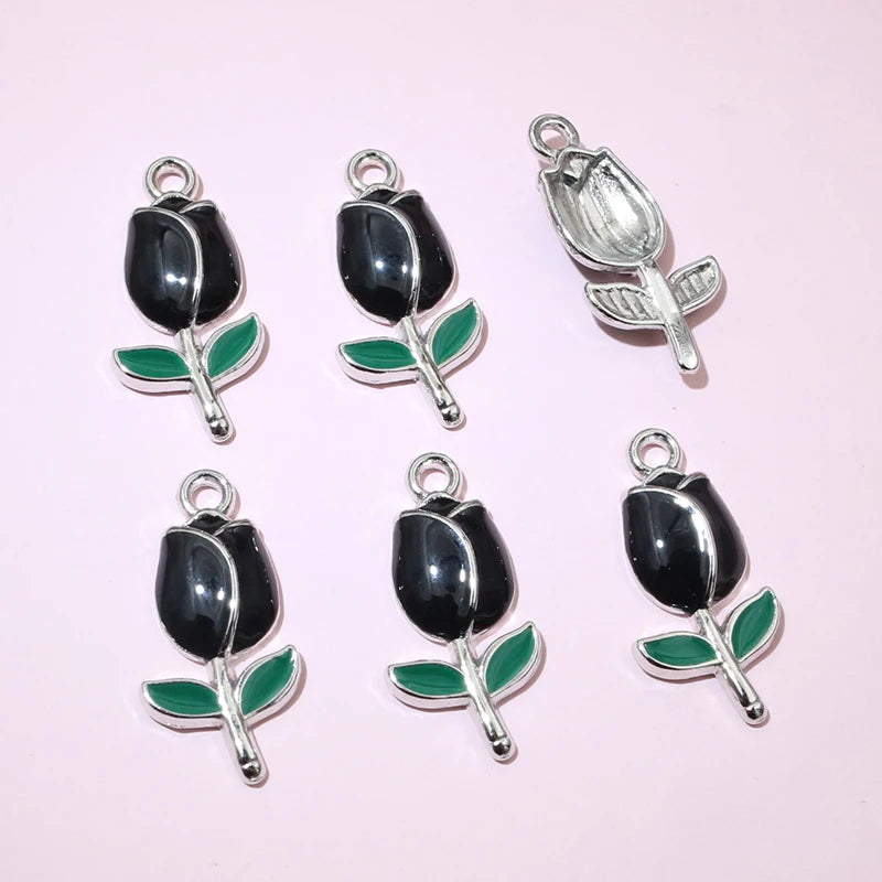 20 Stück 21x10mm Emaille Rose Knospe Blume Charms Anhänger Legierung Metall DIY Schmuckherstellung Zubehör Erkenntnisse für Halskette Ohrringe