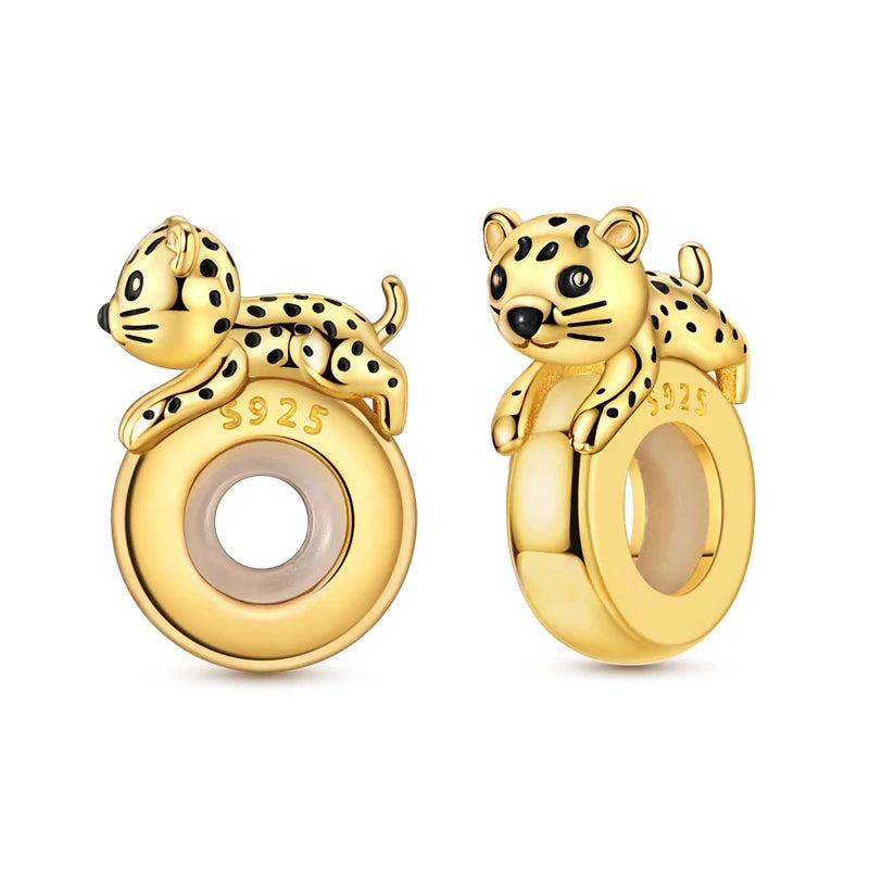 Goldfarbene Charms aus 925er Sterlingsilber, original goldene Sicherheitskette, runder Abstandshalter-Clip-Charm, DIY-Schmuck für Damen, Armband, Geschenk