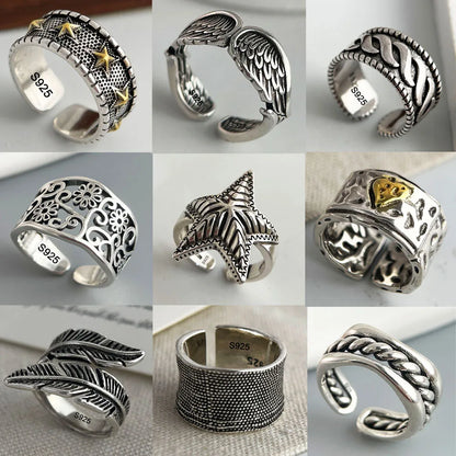 Ringe aus 925er-Sterlingsilber für Damen, Paare, minimalistisch, handgefertigt, schlicht, Retro-Blumen-Herz-Ring, edler Schmuck, Geschenk, verhindert Allergien