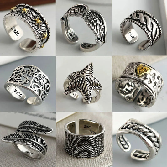 Ringe aus 925er-Sterlingsilber für Damen, Paare, minimalistisch, handgefertigt, schlicht, Retro-Blumen-Herz-Ring, edler Schmuck, Geschenk, verhindert Allergien