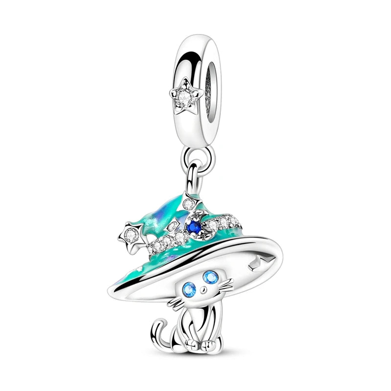 Exquisite Charm-Anhänger aus 925er-Sterlingsilber mit weißen Tigerperlen und Kaninchen-Barista-Anhänger, passend für Armbänder, niedliche Schmuck-Accessoires, Geschenke