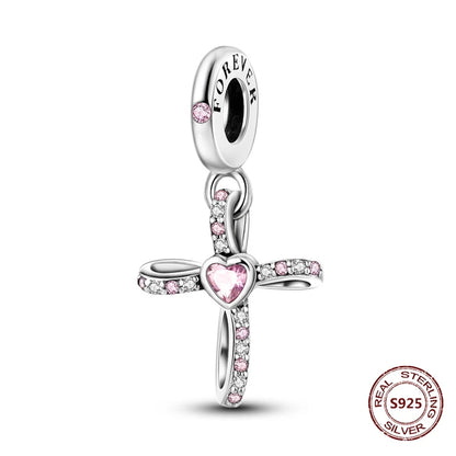 Teufelsaugen-Charm aus 925er Silber, Original-Hand der Fatima, blauer Zirkon, Kreuz, blaue Augen, passend für Armbänder, DIY-Herstellung von Schmuck, Geschenk
