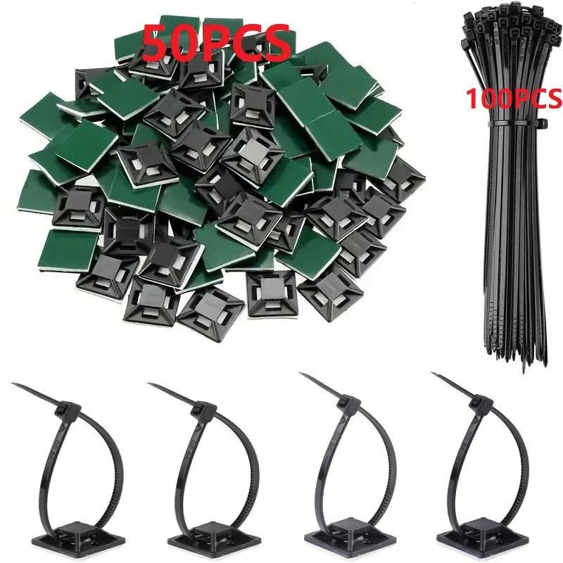 50/100/150 Stück selbstklebende Nylon-Kabelbinder zur Befestigung von Drähten, Organizer, Fixierer, einfaches Kabelmanagement-System, wiederverwendbar, langlebig