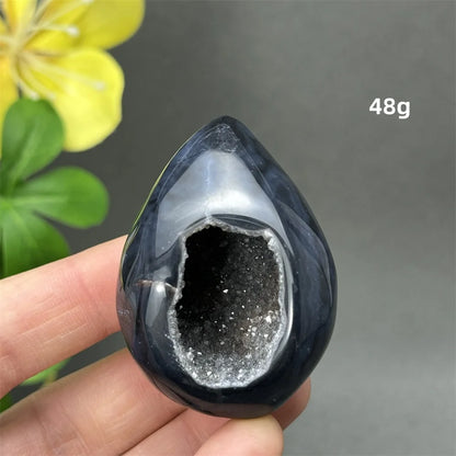Natürlicher schwarzer Achat, Kristallloch, eiförmiger Kristall, Heilung, spirituelle Meditation, Mineralquarz, Aura, Energie, Heimdekoration