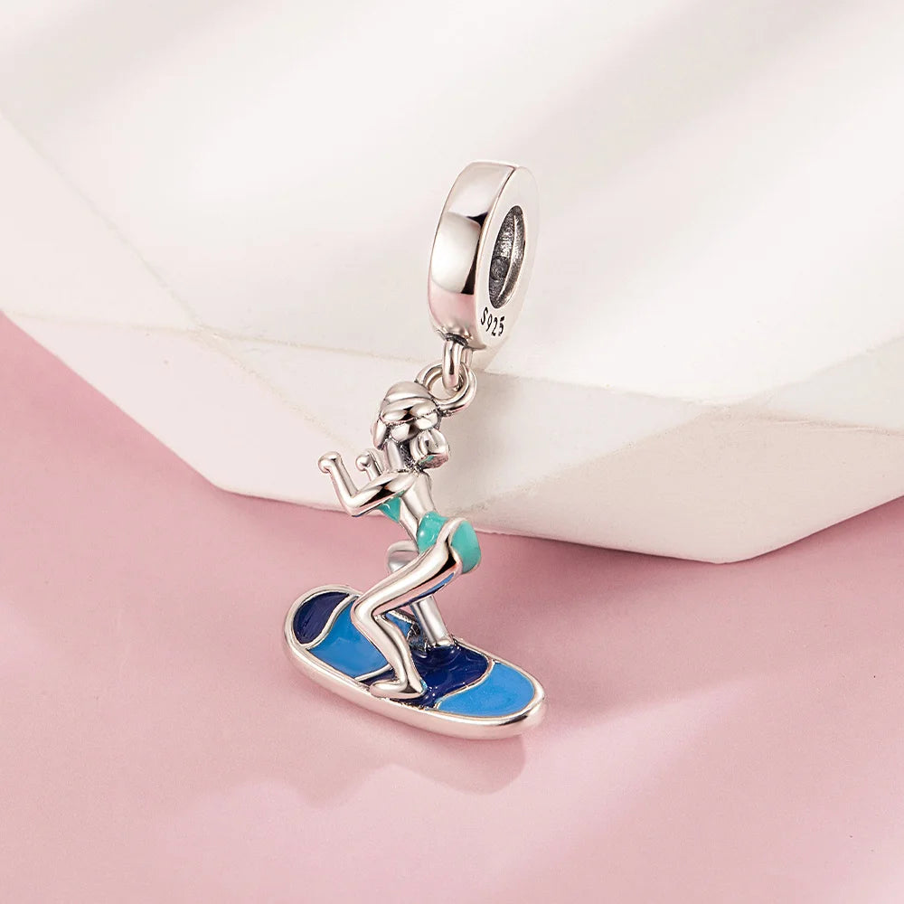 Gemütlicher Charm aus 925er-Sterlingsilber für Strandausflüge, hawaiianischer Bikini, Surfen, Kokosnussbaum, passend für DIY-Armbänder, Halsketten, Reisesouvenirs