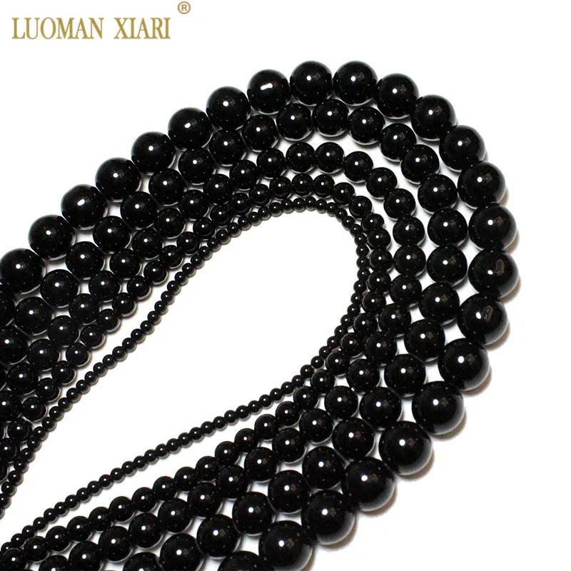 Großhandel Schwarz Onyx Achat Runde Naturstein Perlen Für Schmuck Machen DIY Armband Halskette Charms 4/6/8/10/12/mm Strang 15''