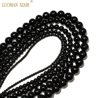 Großhandel Schwarz Onyx Achat Runde Naturstein Perlen Für Schmuck Machen DIY Armband Halskette Charms 4/6/8/10/12/mm Strang 15''