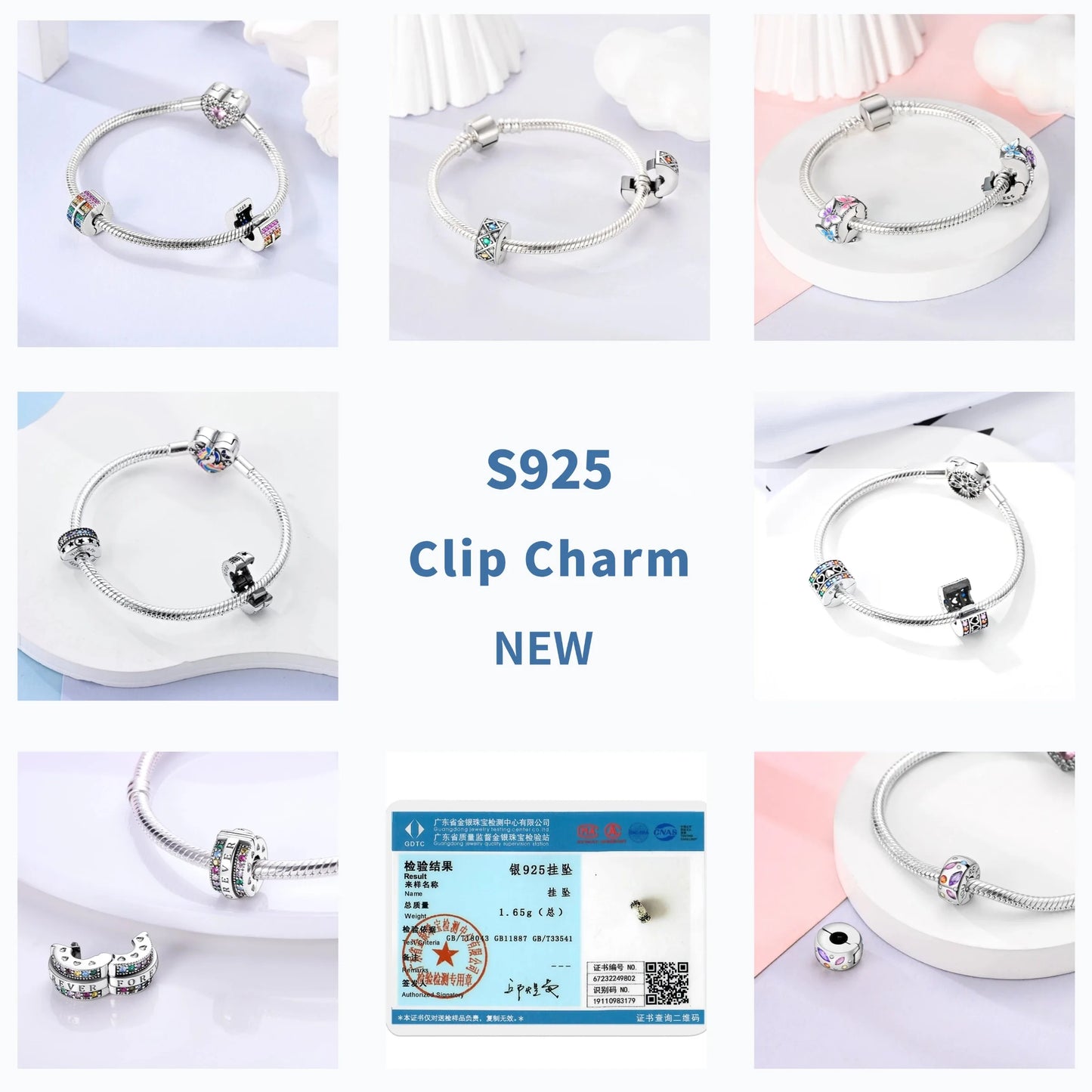 Lucky Clover Clip Charms 925 Sterling Silber Original Black Cat Stopper Clamp Silikon Spacer Charm für DIY Schmuck Armband