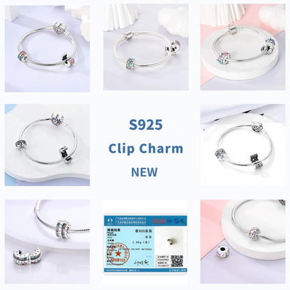 Lucky Clover Clip Charms 925 Sterling Silber Original Black Cat Stopper Clamp Silikon Spacer Charm für DIY Schmuck Armband