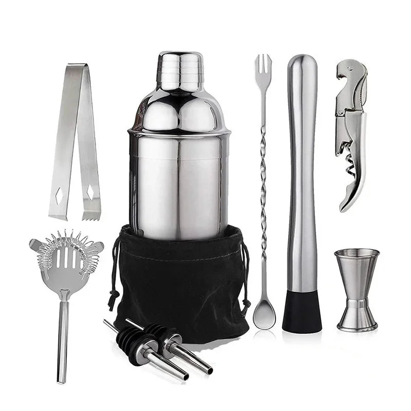 Edelstahl Cocktail Shaker Barkeeper Tools Martini Sharker Getränkemixer Set mit Aufbewahrungstasche Barkeeper Kit 6/7/10 Stück