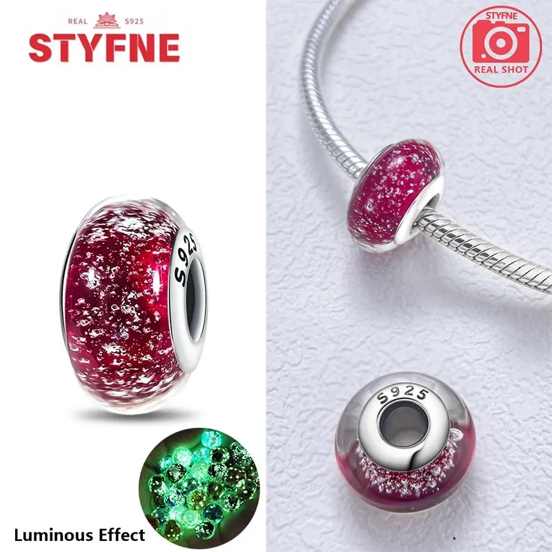 Echtes Sterlingsilber 925, Blumen-Charms, Glas, neue Original-Perle, bunt, Murano, passend für Original-Armbänder, DIY für Frauen, Schmuck, Geschenke